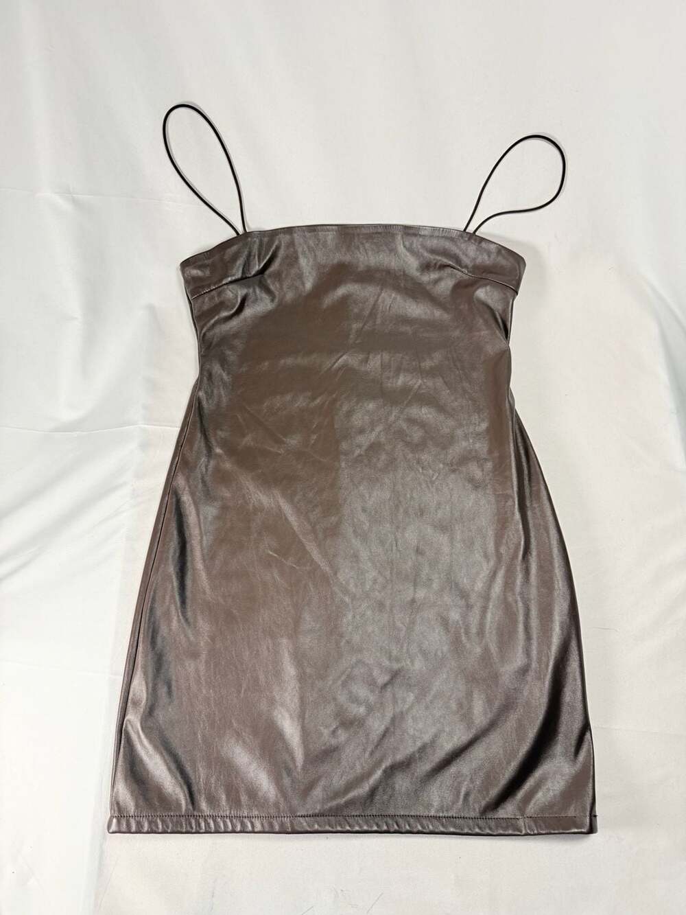 Y2K Coquette Downtown Girl Hey Babe Brown Vegan Leather Square Neck Mini Dress S